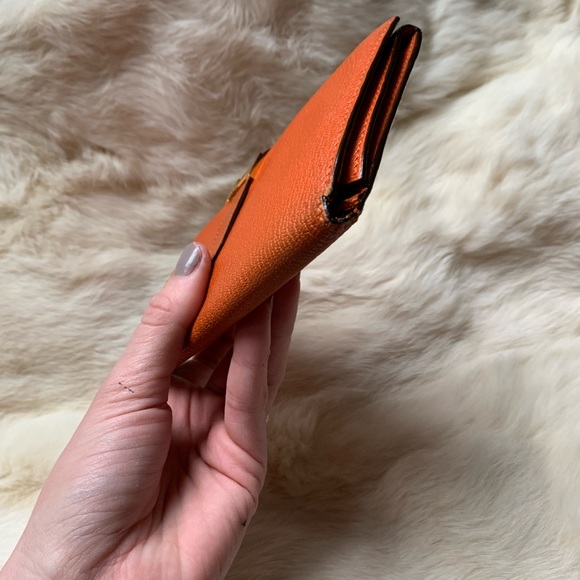 Hermes Bearn tri-fold leather wallet orange gold hardware - Picture 5 of 16